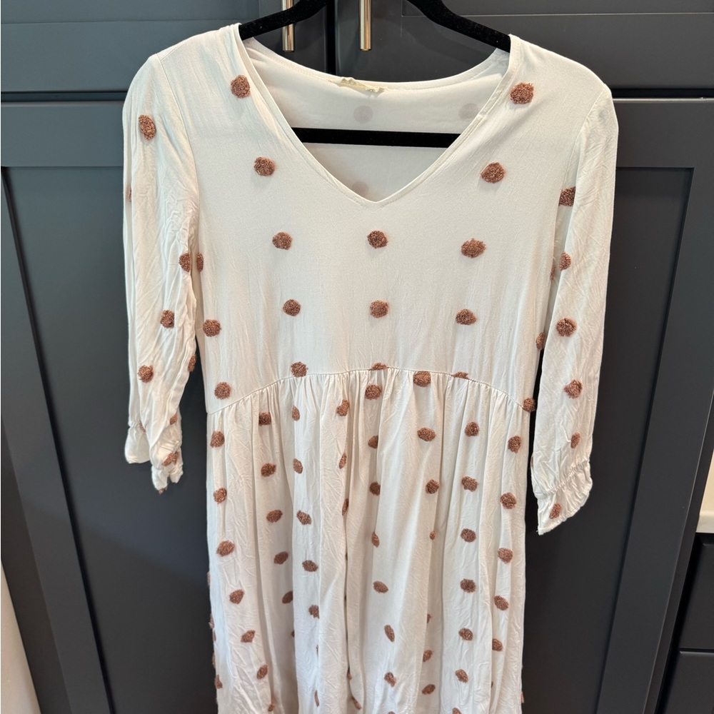 White and Brown Polka Dot Dress